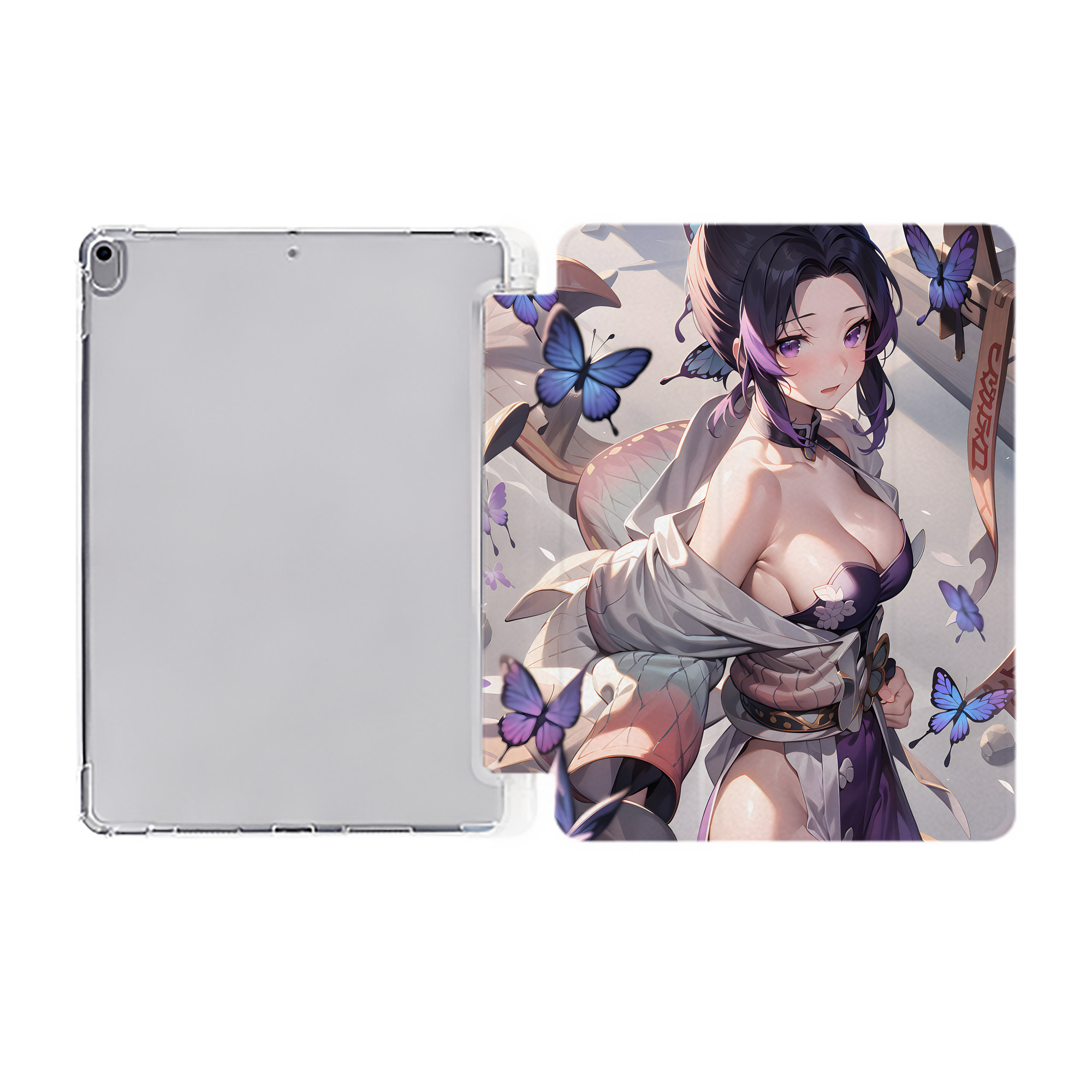 （画像用） 鬼滅の刃（きめつのやいば）蟲柱-胡蝶 しのぶ／こちょう しのぶ Kochou Shinobu IPad ケース ペン収納付き 三つ折りスタンド PUレザー×シリコン 対応機種9.5/10.5/10.9インチ